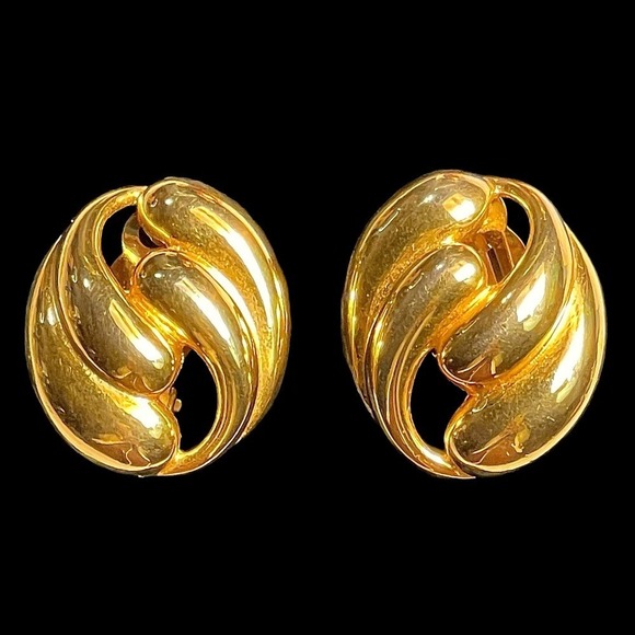 Vintage Erwin Pearl Gold Tone Oval Swirl Clip On Earrings Collectible 1990s - Picture 1 of 8